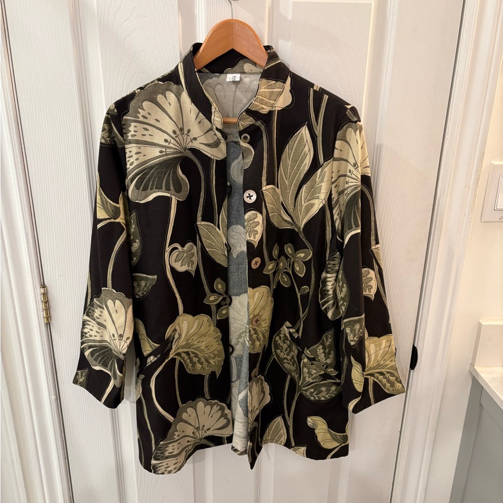 Artistic Black and Cream Floral Jacket